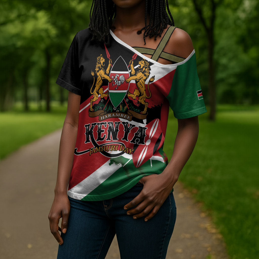 Personalized Kenya Cross Shoulder Shirt Happy Jamhuri Day