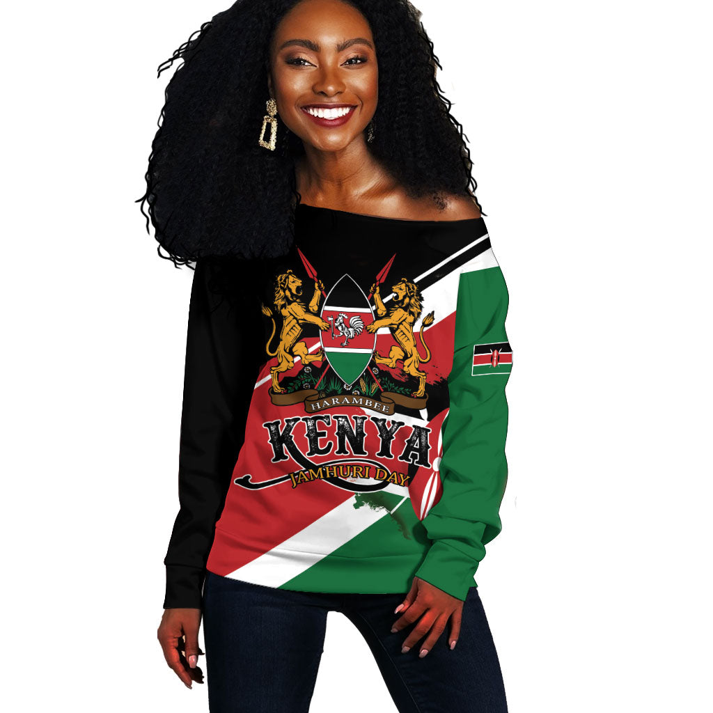 Personalized Kenya Off Shoulder Sweater Happy Jamhuri Day
