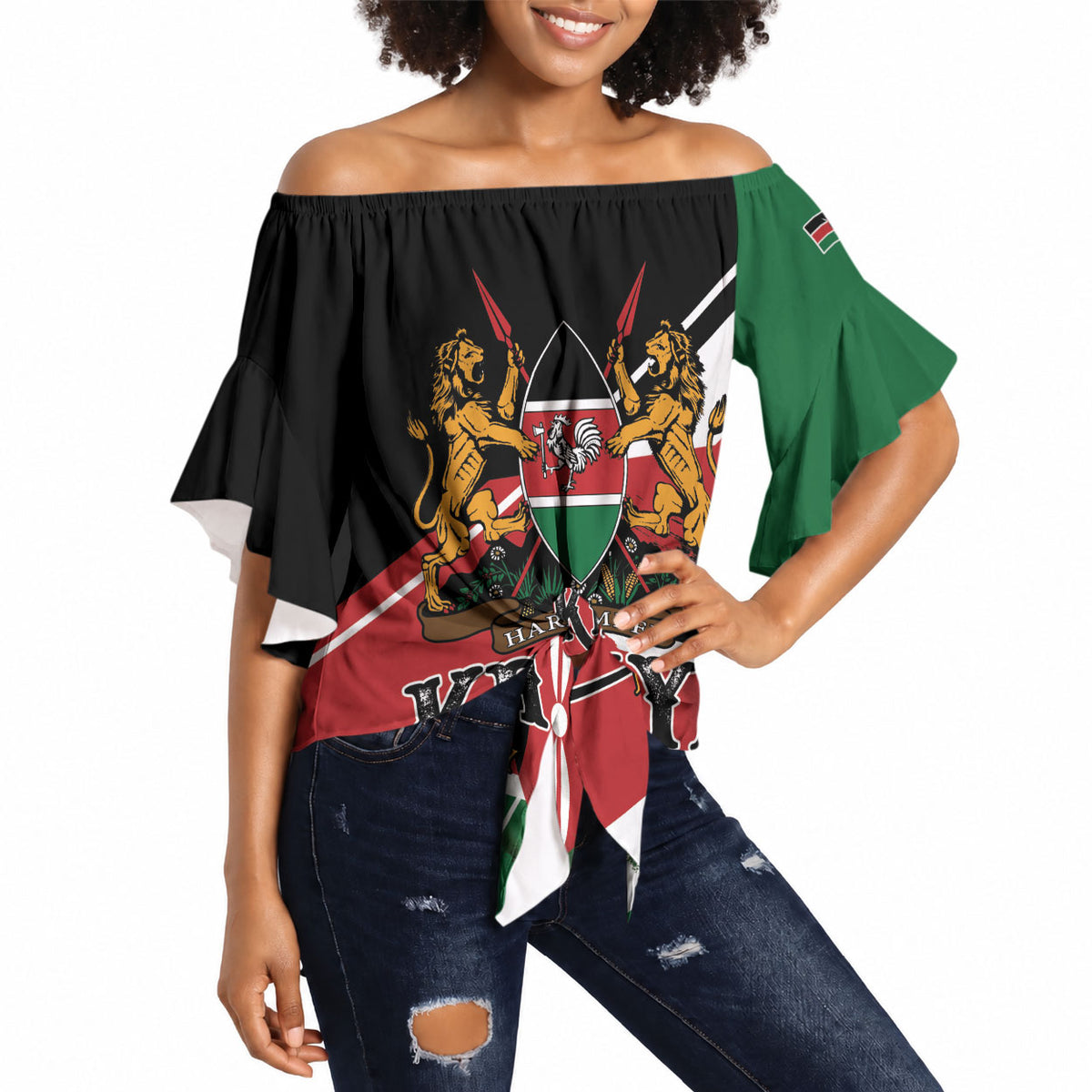 Personalized Kenya Off Shoulder Wrap Waist Top Happy Jamhuri Day