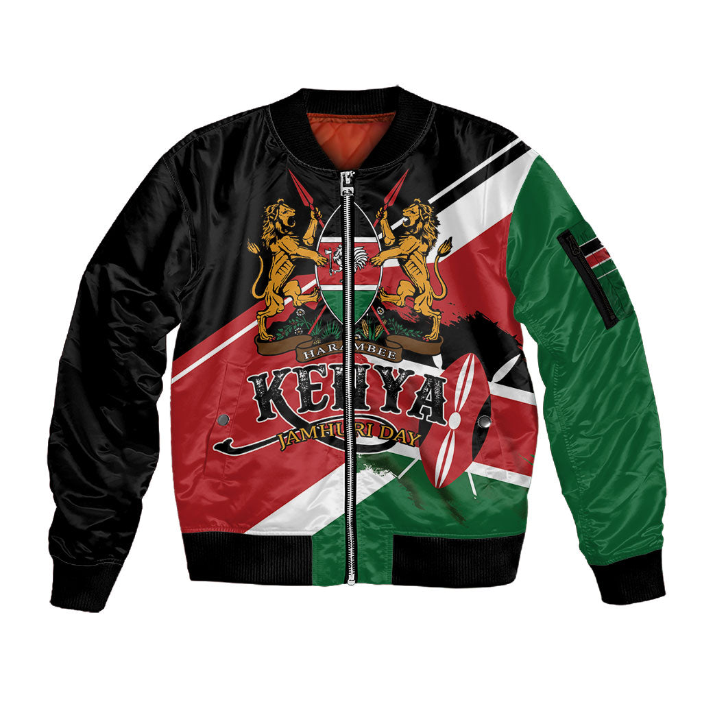 Personalized Kenya Sleeve Zip Bomber Jacket Happy Jamhuri Day