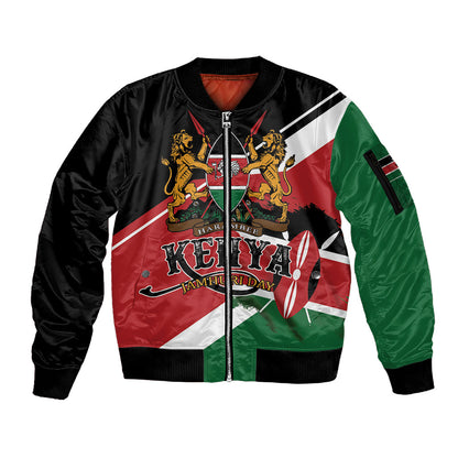 Personalized Kenya Sleeve Zip Bomber Jacket Happy Jamhuri Day