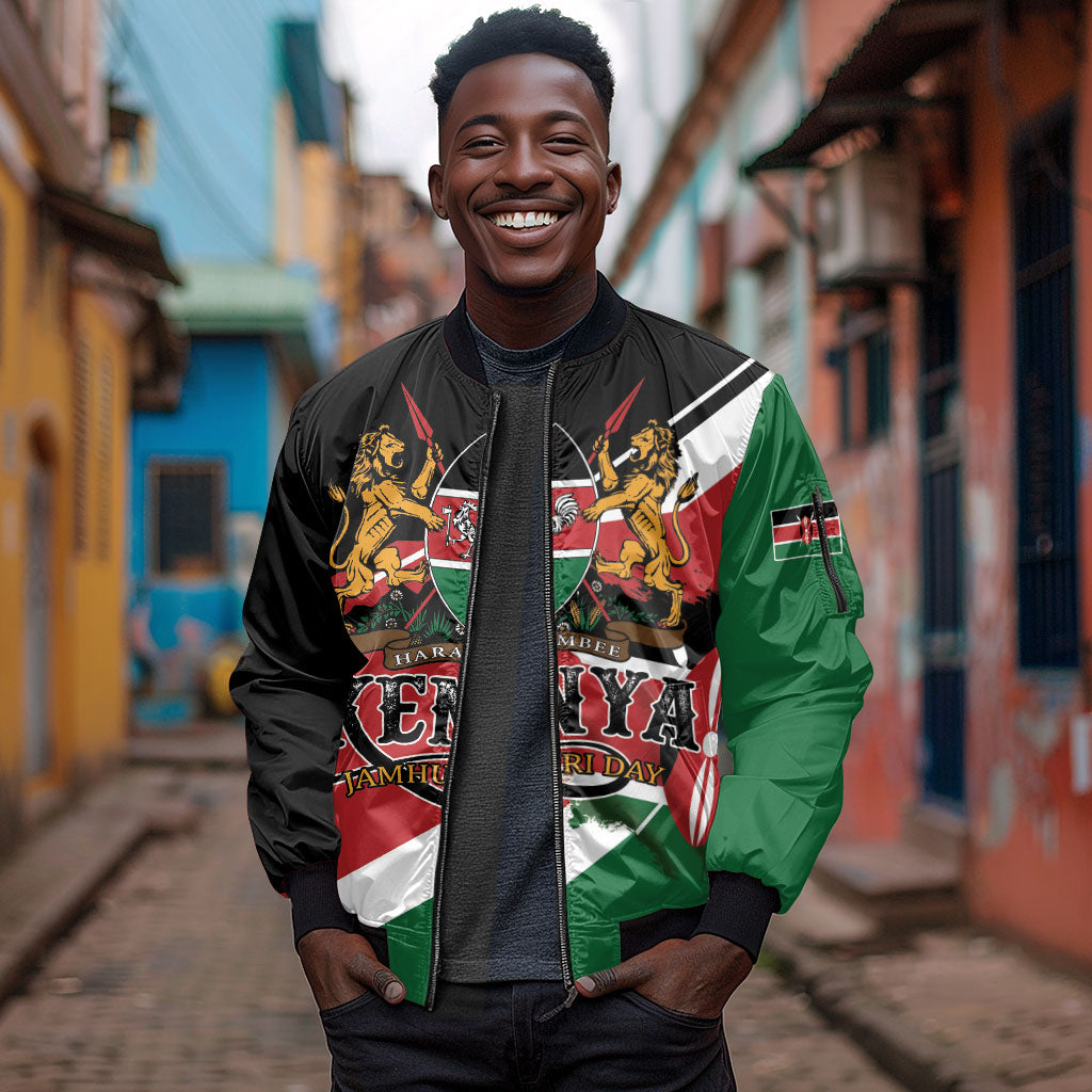 Personalized Kenya Sleeve Zip Bomber Jacket Happy Jamhuri Day