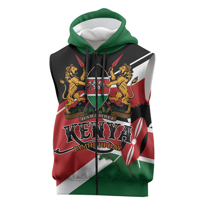 Personalized Kenya Sleeveless Zip Hoodie Happy Jamhuri Day