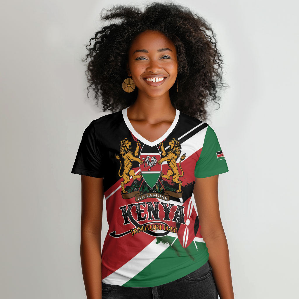 Personalized Kenya Women V-Neck T-Shirt Happy Jamhuri Day