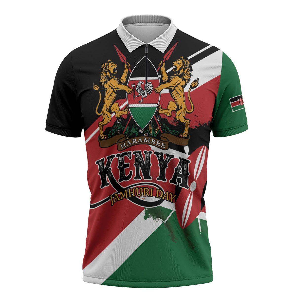 Personalized Kenya Zipper Polo Shirt Happy Jamhuri Day