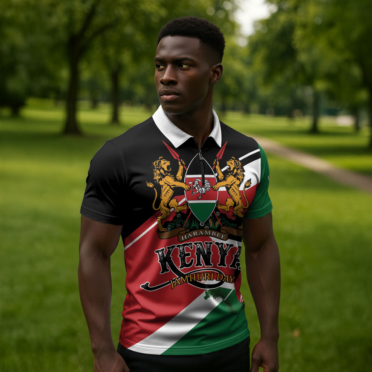 Personalized Kenya Zipper Polo Shirt Happy Jamhuri Day
