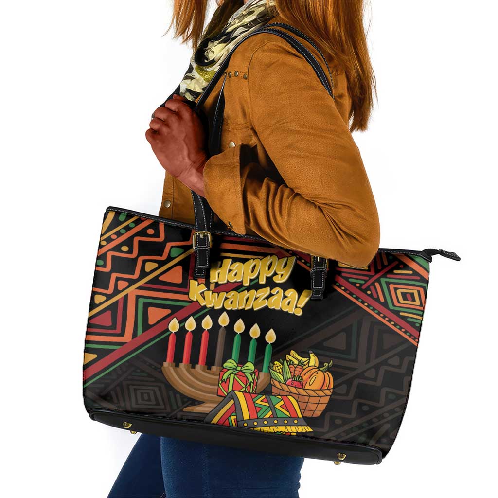 African Happy Kwanzaa Leather Tote Bag