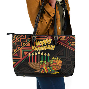 African Happy Kwanzaa Leather Tote Bag