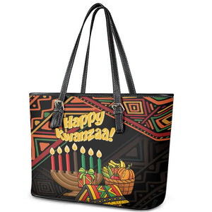 African Happy Kwanzaa Leather Tote Bag