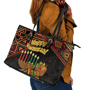 African Happy Kwanzaa Leather Tote Bag