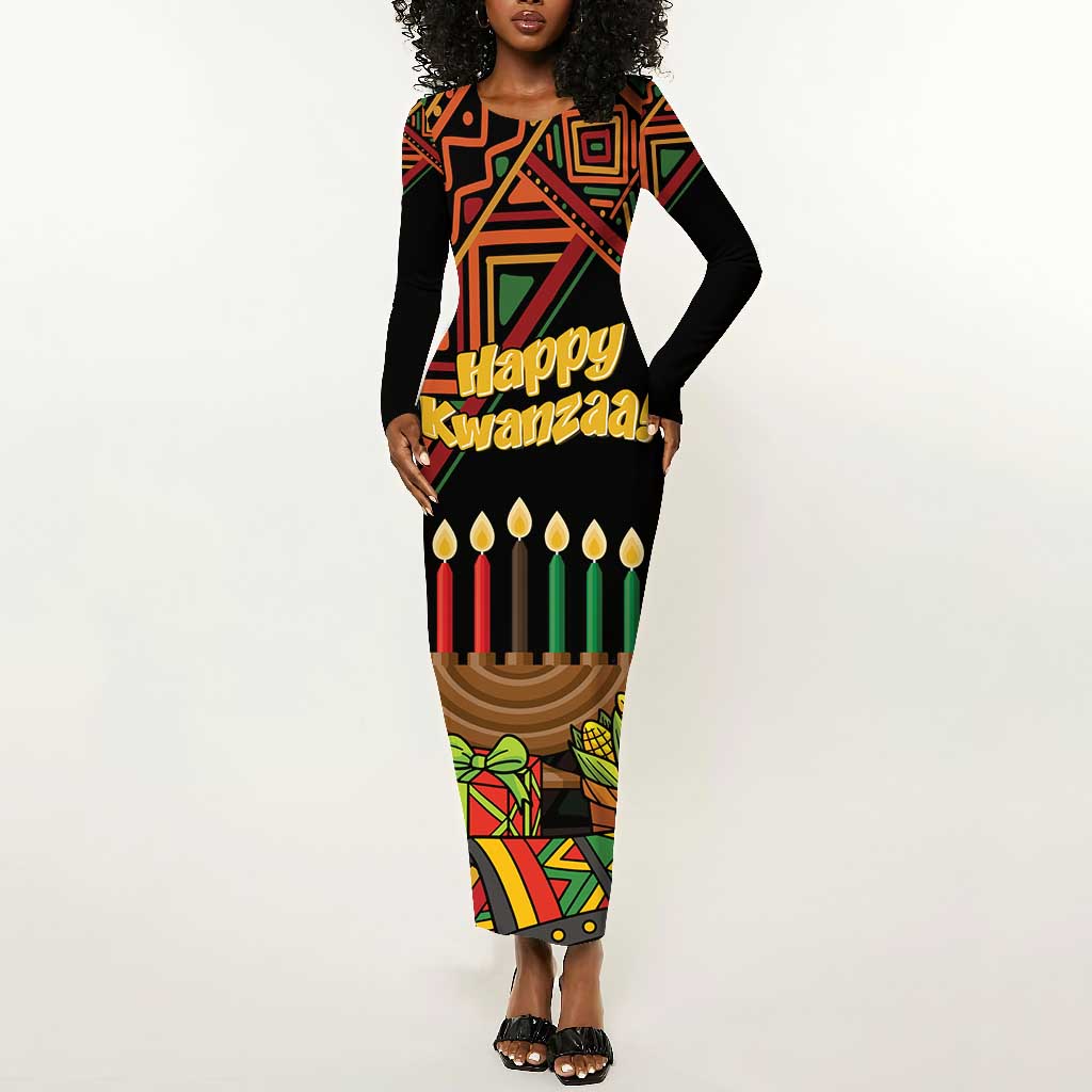 Personalized African Happy Kwanzaa Long Sleeve Bodycon Dress