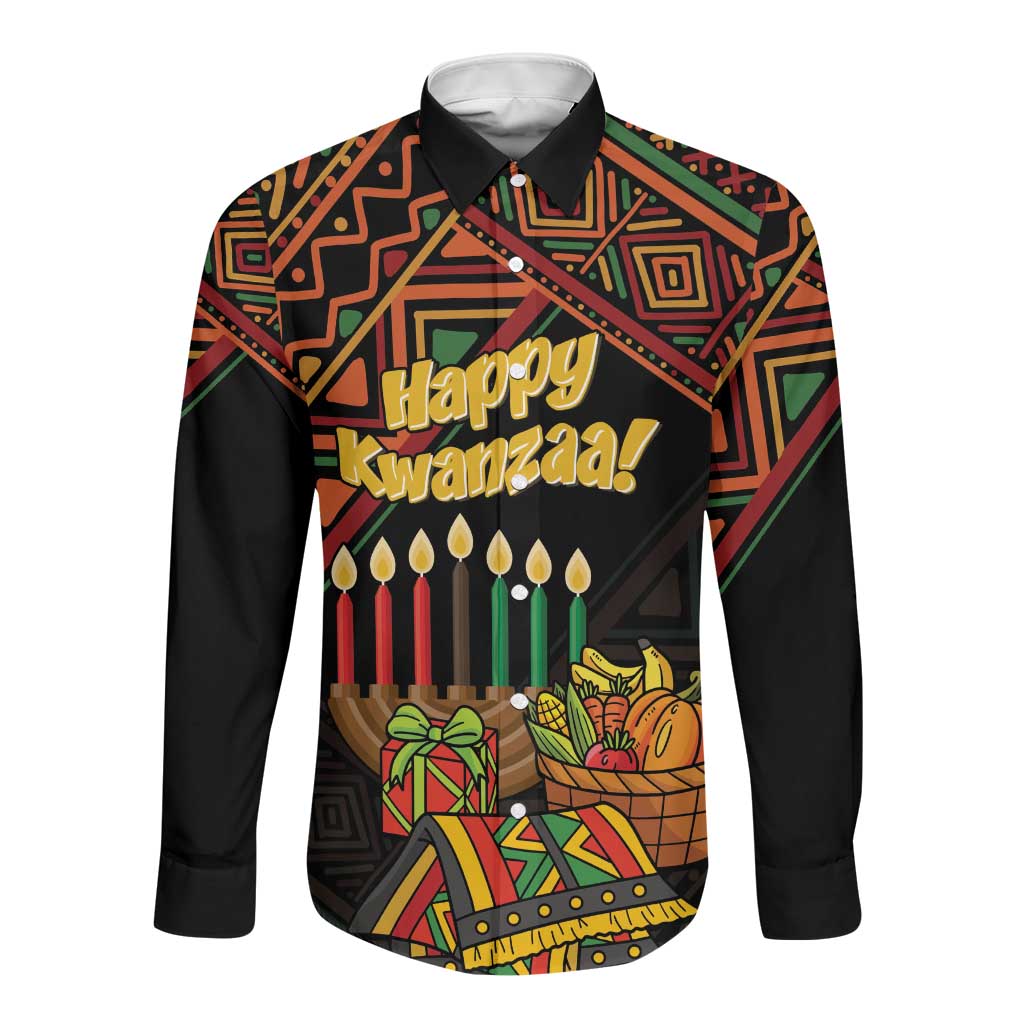 Personalized African Happy Kwanzaa Long Sleeve Button Shirt