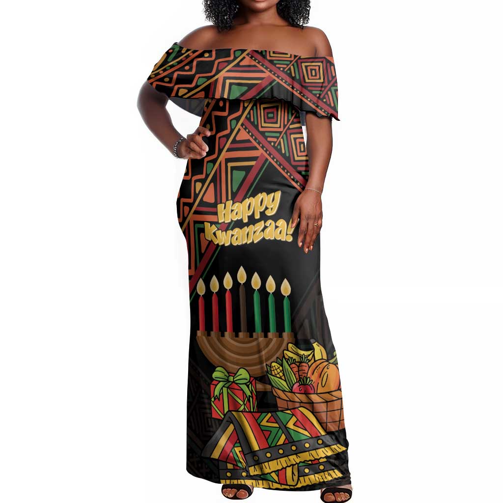 Personalized African Happy Kwanzaa Off Shoulder Maxi Dress