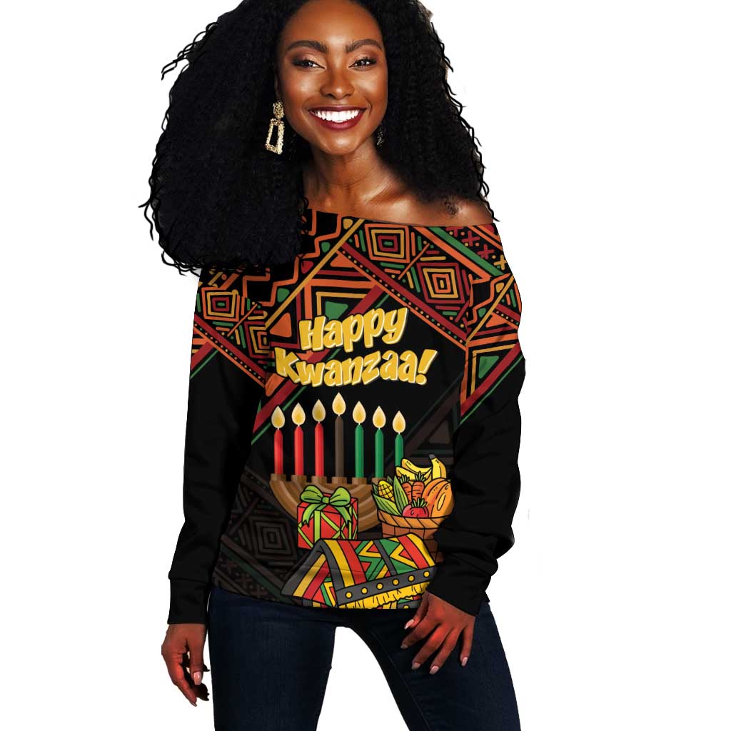 Personalized African Happy Kwanzaa Off Shoulder Sweater