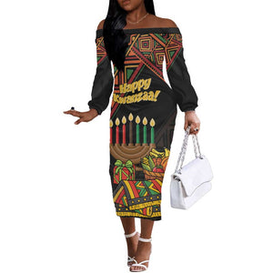 Personalized African Happy Kwanzaa Off The Shoulder Long Sleeve Dress