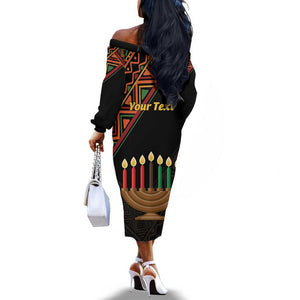 Personalized African Happy Kwanzaa Off The Shoulder Long Sleeve Dress