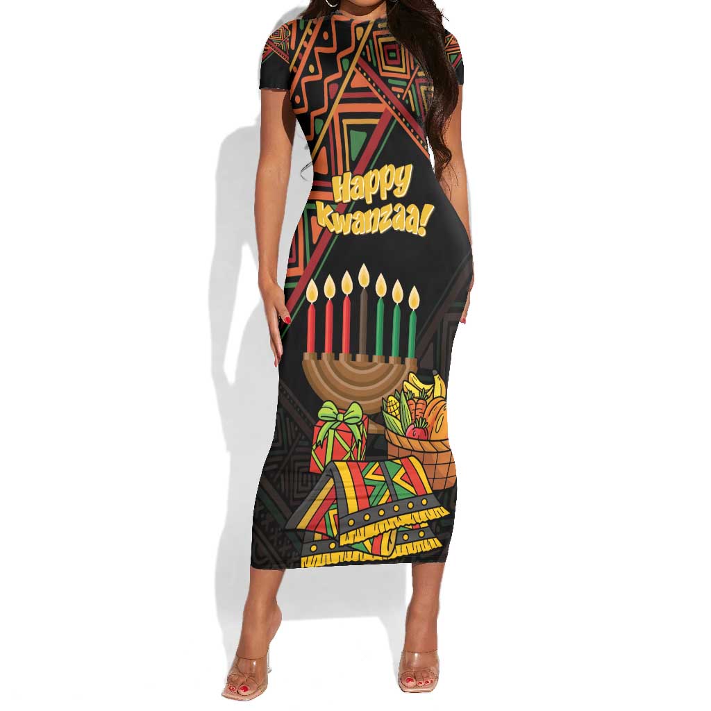 Personalized African Happy Kwanzaa Short Sleeve Bodycon Dress