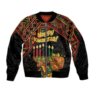 Personalized African Happy Kwanzaa Sleeve Zip Bomber Jacket