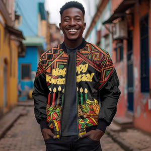 Personalized African Happy Kwanzaa Sleeve Zip Bomber Jacket