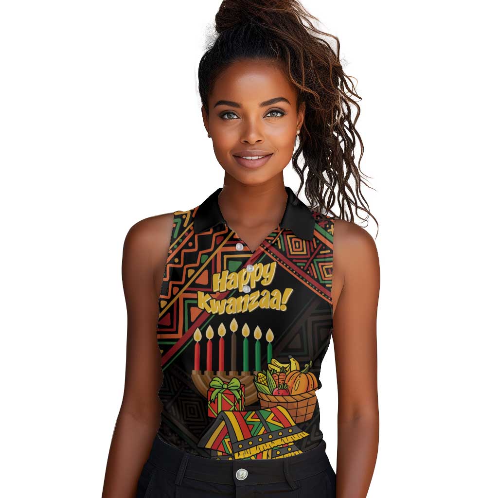 Personalized African Happy Kwanzaa Women Sleeveless Polo Shirt