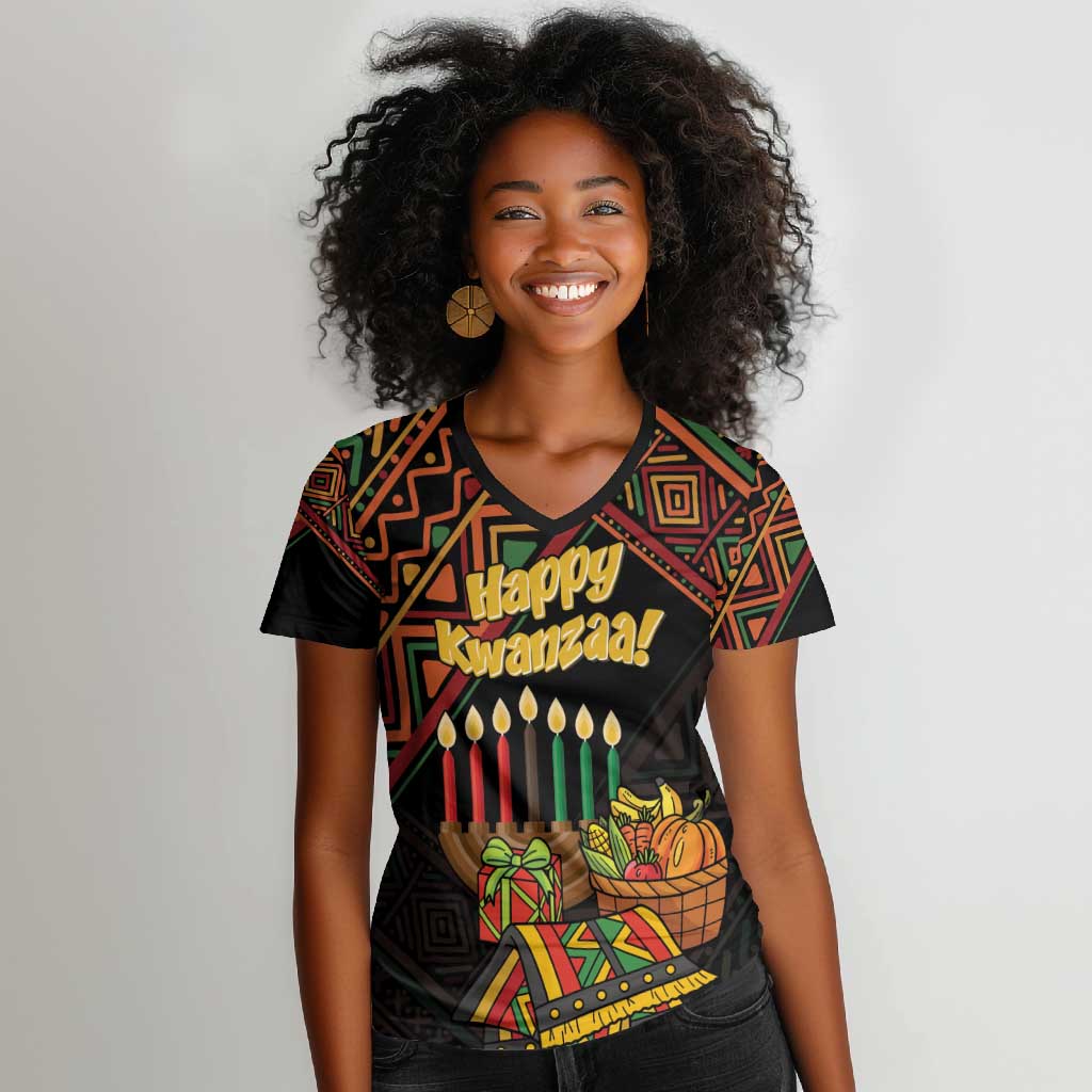 Personalized African Happy Kwanzaa Women V-Neck T-Shirt