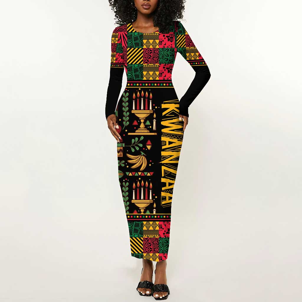 Kwanzaa African Pattern Long Sleeve Bodycon Dress