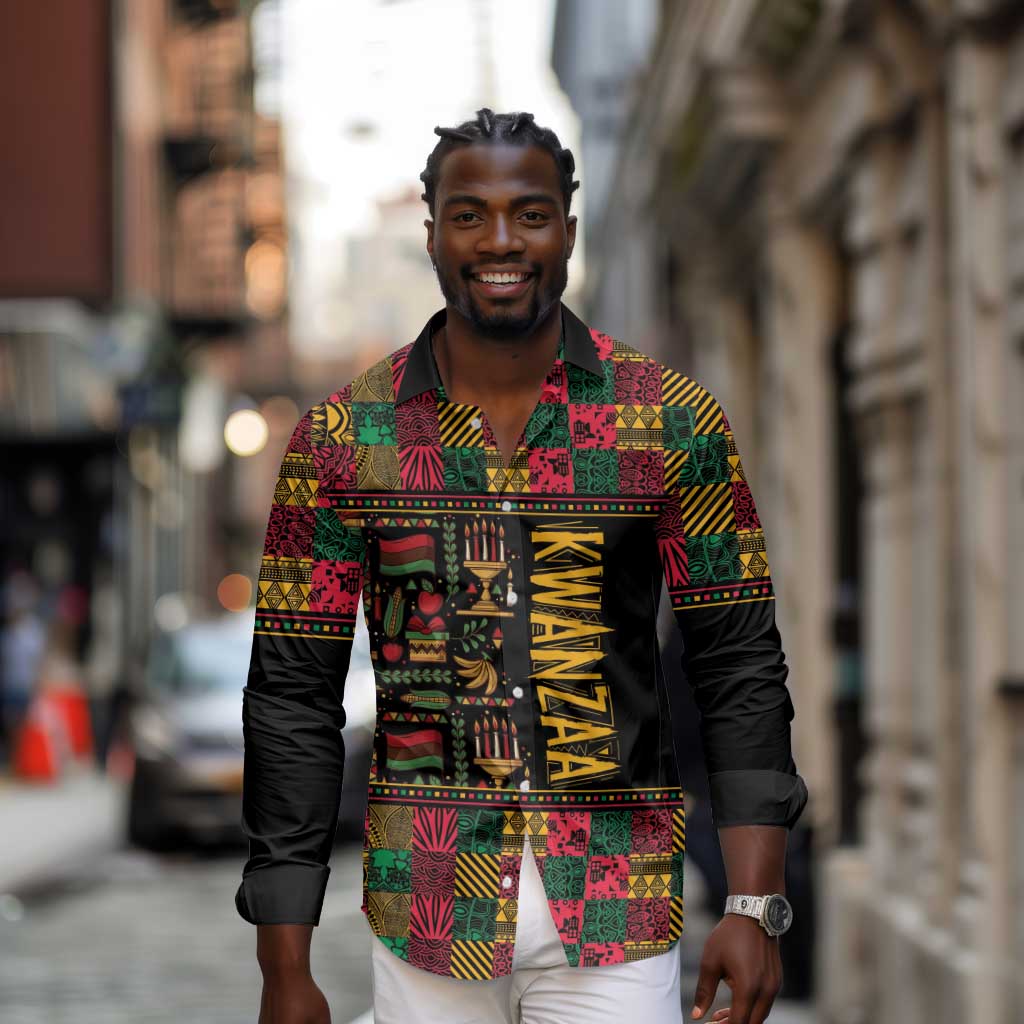 Kwanzaa African Pattern Long Sleeve Button Shirt