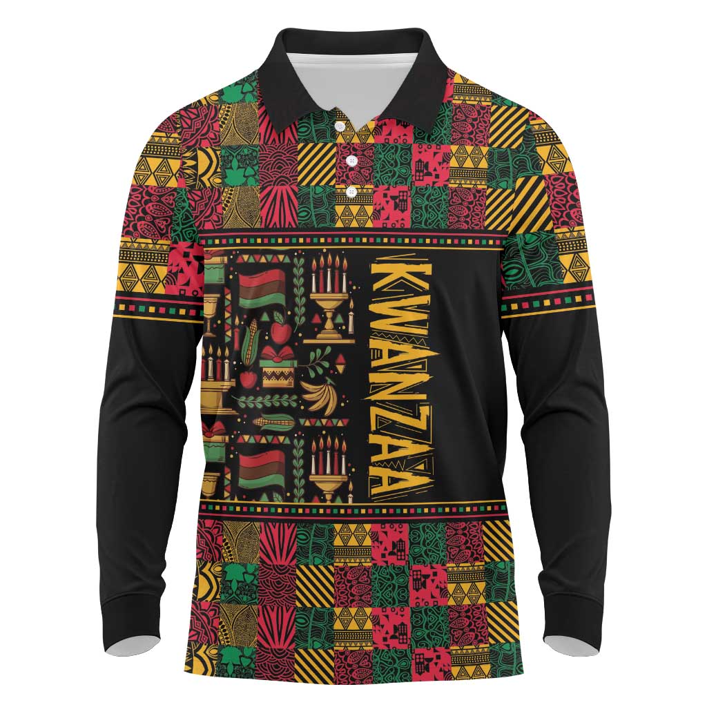 Kwanzaa African Pattern Long Sleeve Polo Shirt