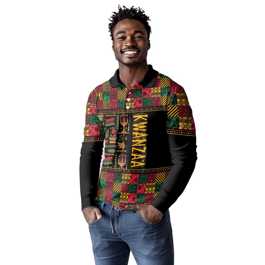 Kwanzaa African Pattern Long Sleeve Polo Shirt