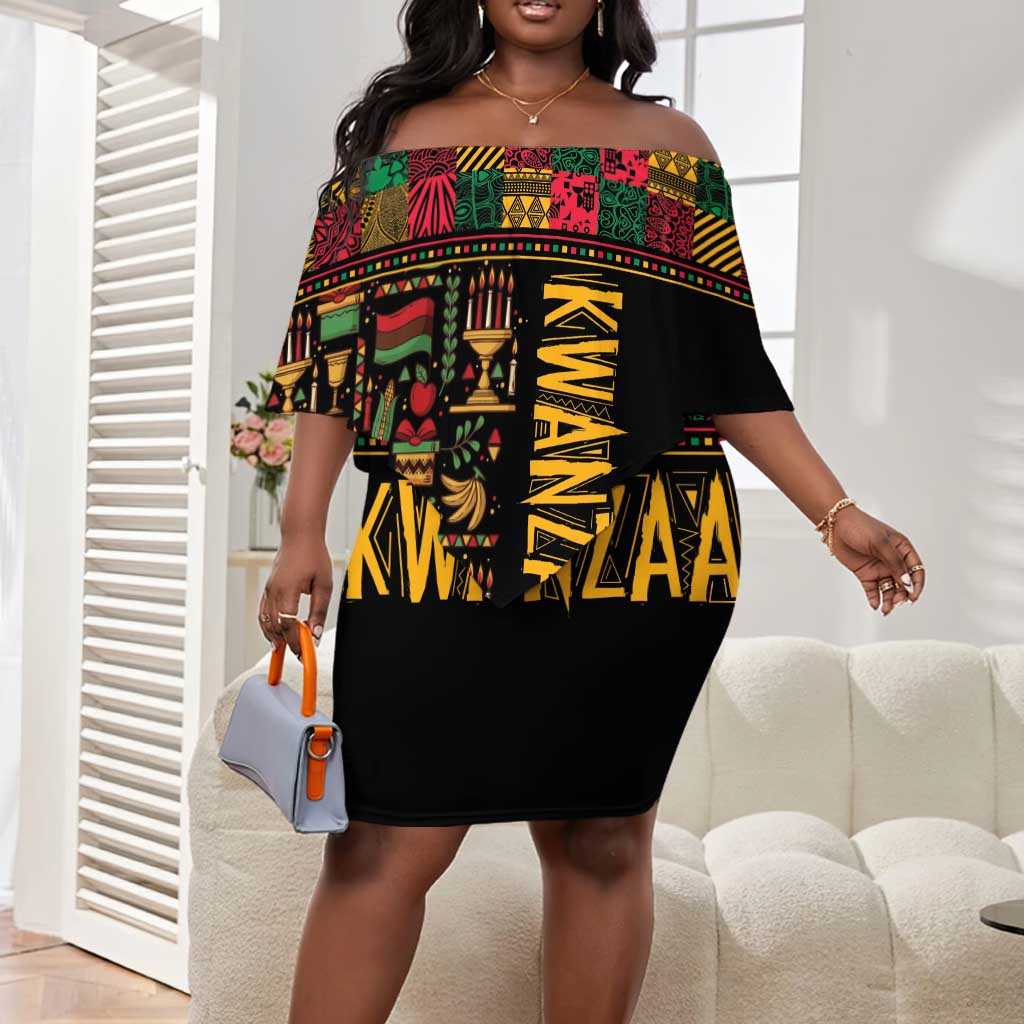 Kwanzaa African Pattern Off Shoulder Short Dress