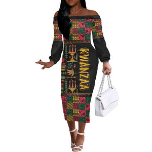 Kwanzaa African Pattern Off The Shoulder Long Sleeve Dress