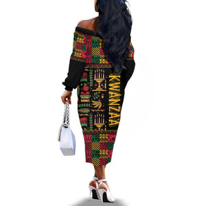 Kwanzaa African Pattern Off The Shoulder Long Sleeve Dress