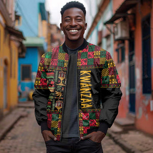 Kwanzaa African Pattern Sleeve Zip Bomber Jacket