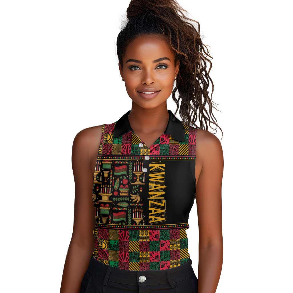 Kwanzaa African Pattern Women Sleeveless Polo Shirt