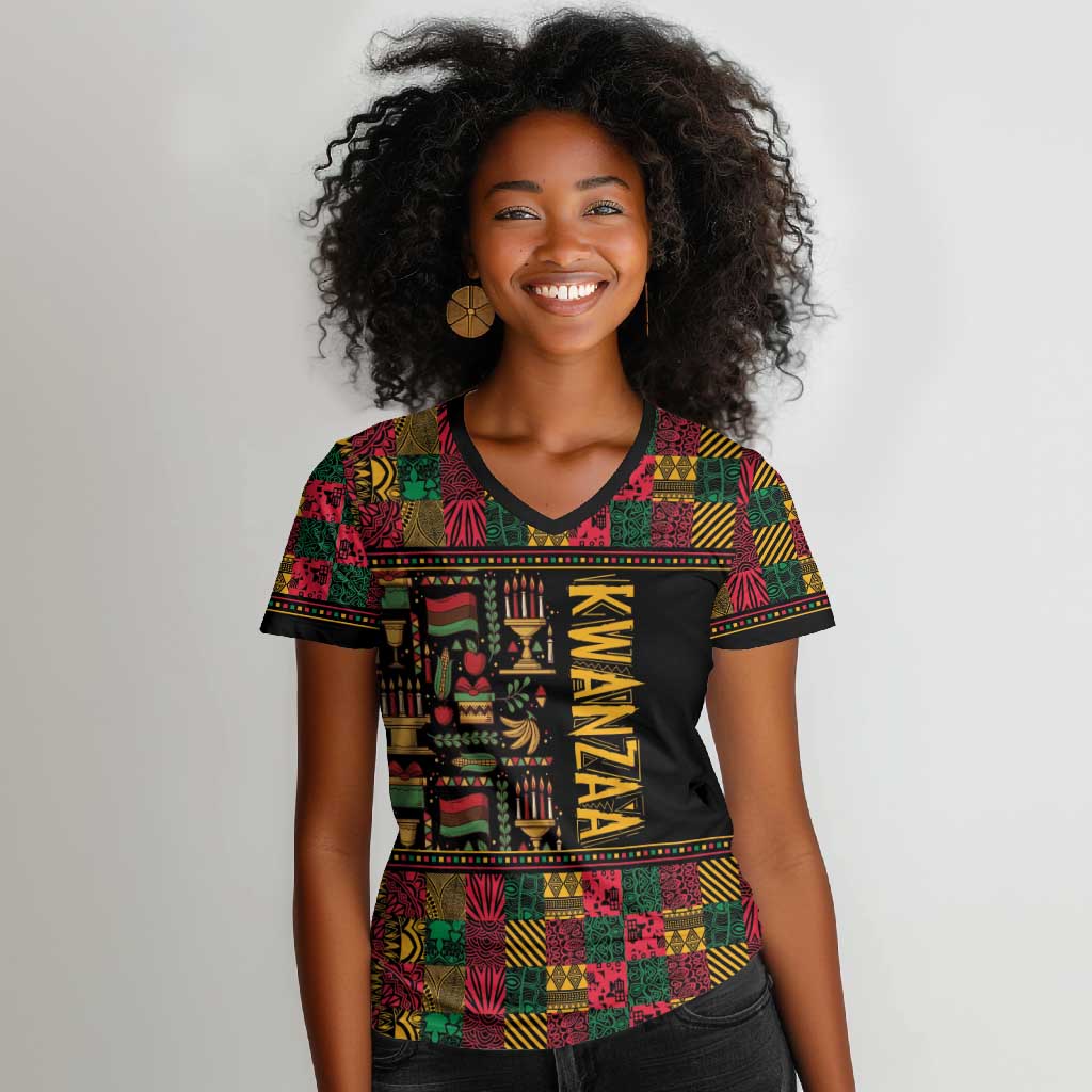Kwanzaa African Pattern Women V-Neck T-Shirt