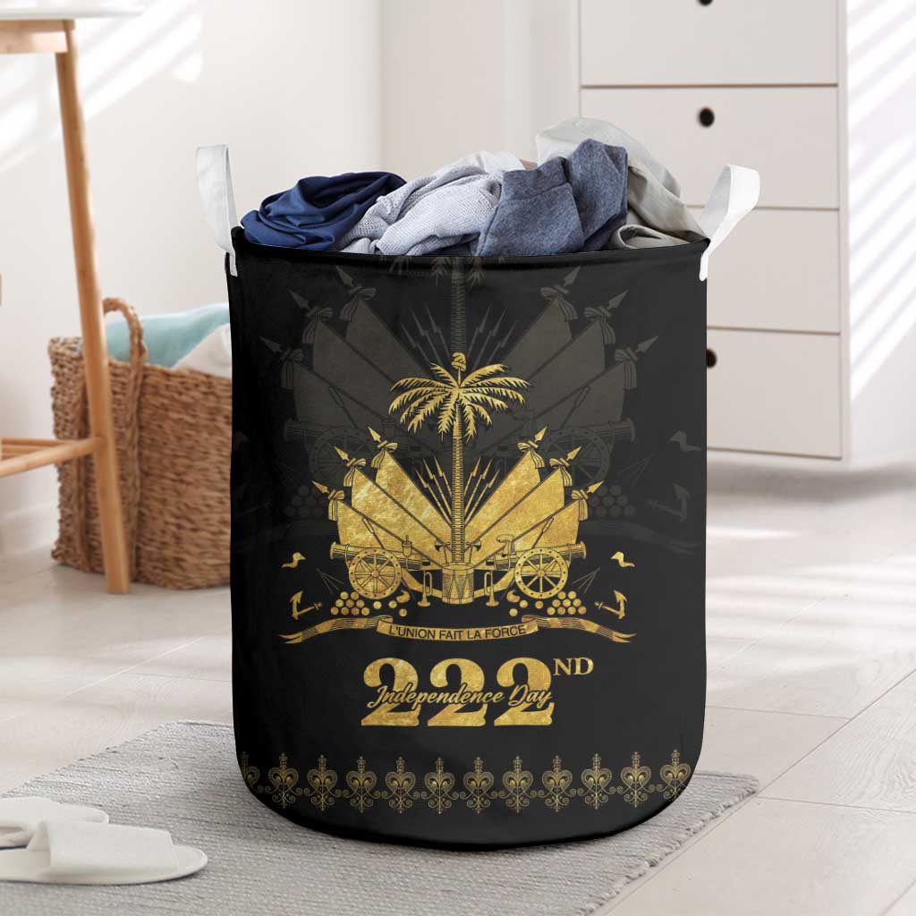 Ayiti 222nd Independence Day Anniversary Laundry Basket Haiti Gold VeVe Pattern - African Pride