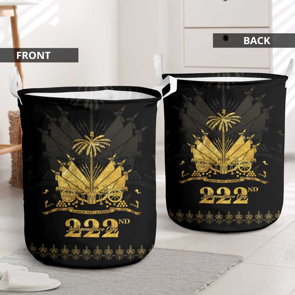 Ayiti 222nd Independence Day Anniversary Laundry Basket Haiti Gold VeVe Pattern - African Pride