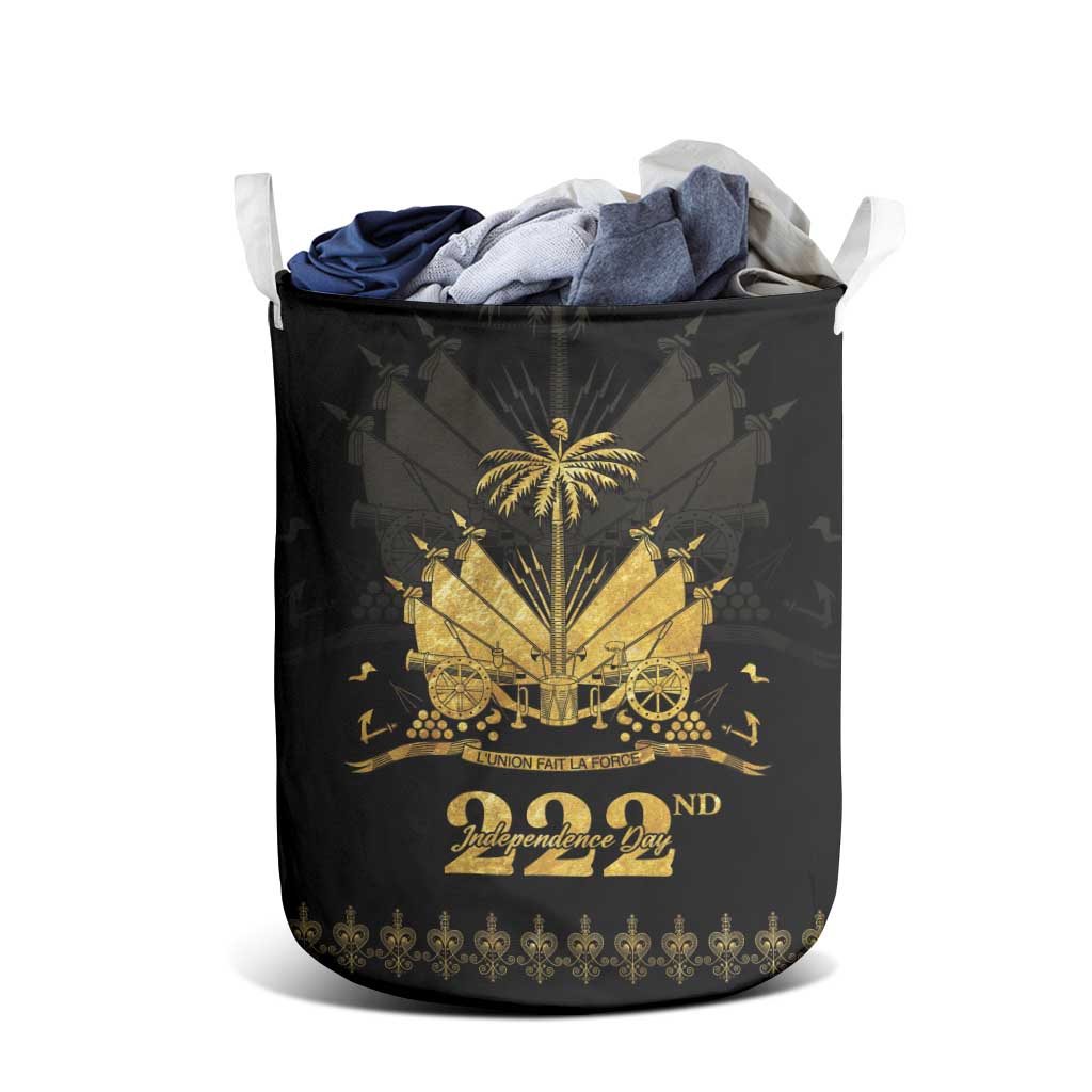 Ayiti 222nd Independence Day Anniversary Laundry Basket Haiti Gold VeVe Pattern - African Pride