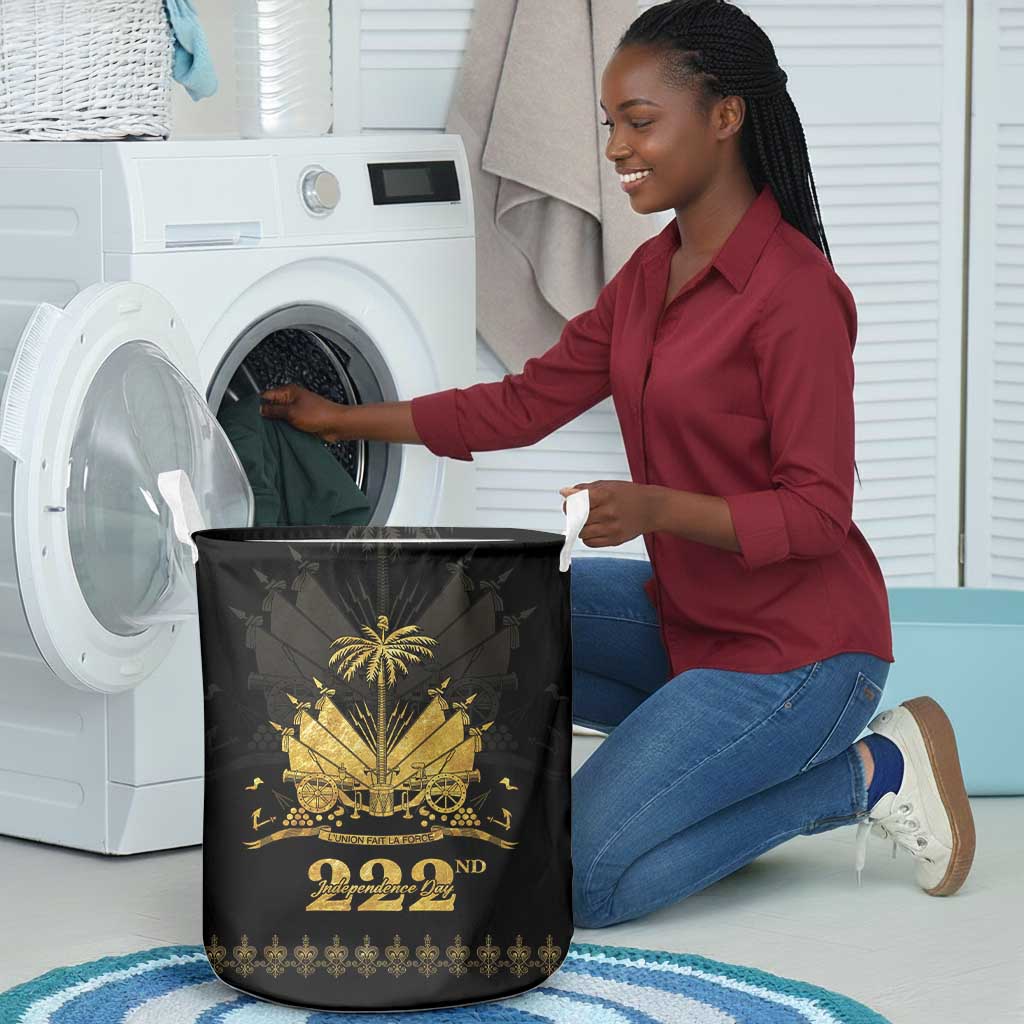 Ayiti 222nd Independence Day Anniversary Laundry Basket Haiti Gold VeVe Pattern - African Pride