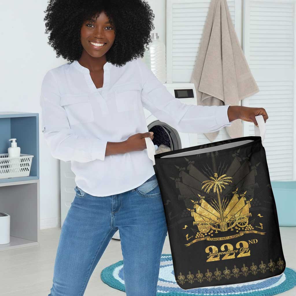 Ayiti 222nd Independence Day Anniversary Laundry Basket Haiti Gold VeVe Pattern - African Pride
