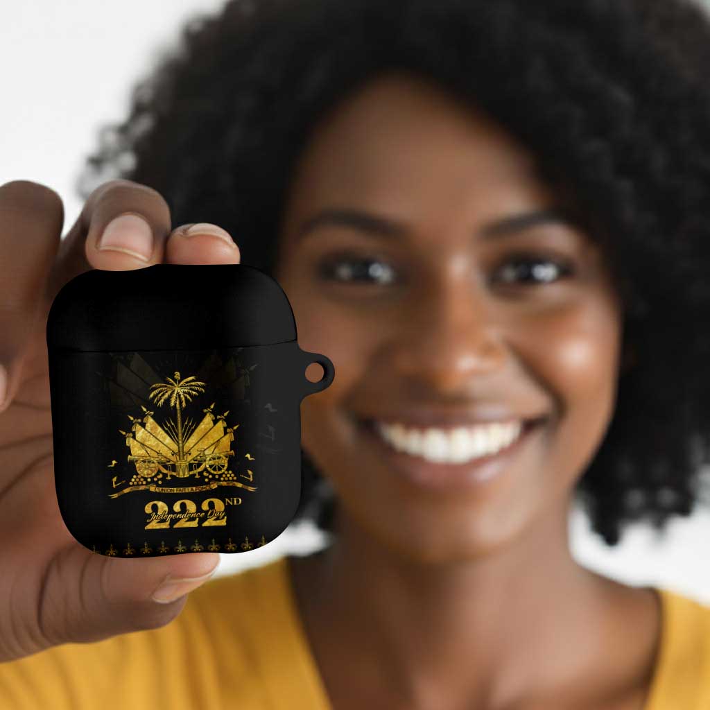Ayiti 222nd Independence Day Anniversary AirPods Case Haiti Gold VeVe Pattern - African Pride