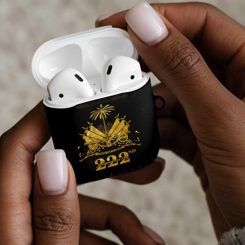 Ayiti 222nd Independence Day Anniversary AirPods Case Haiti Gold VeVe Pattern - African Pride