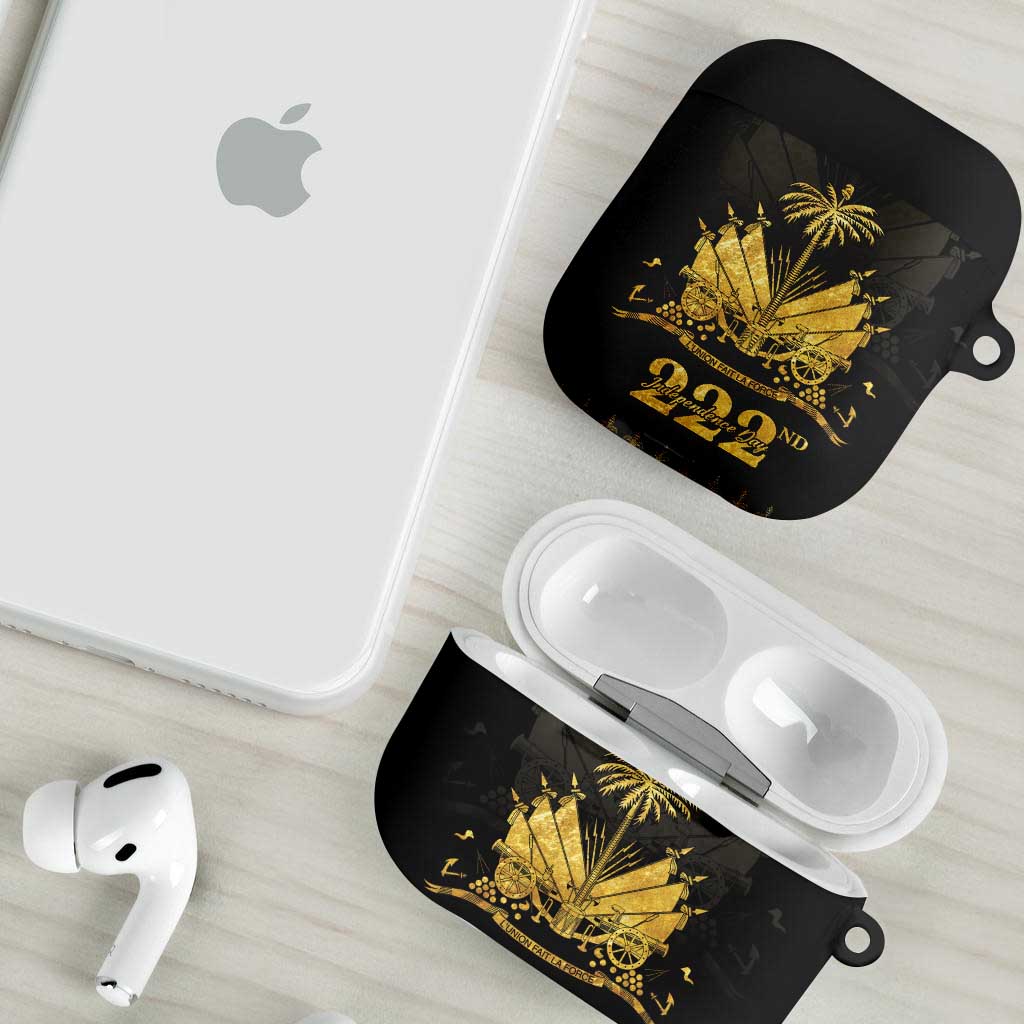 Ayiti 222nd Independence Day Anniversary AirPods Case Haiti Gold VeVe Pattern - African Pride