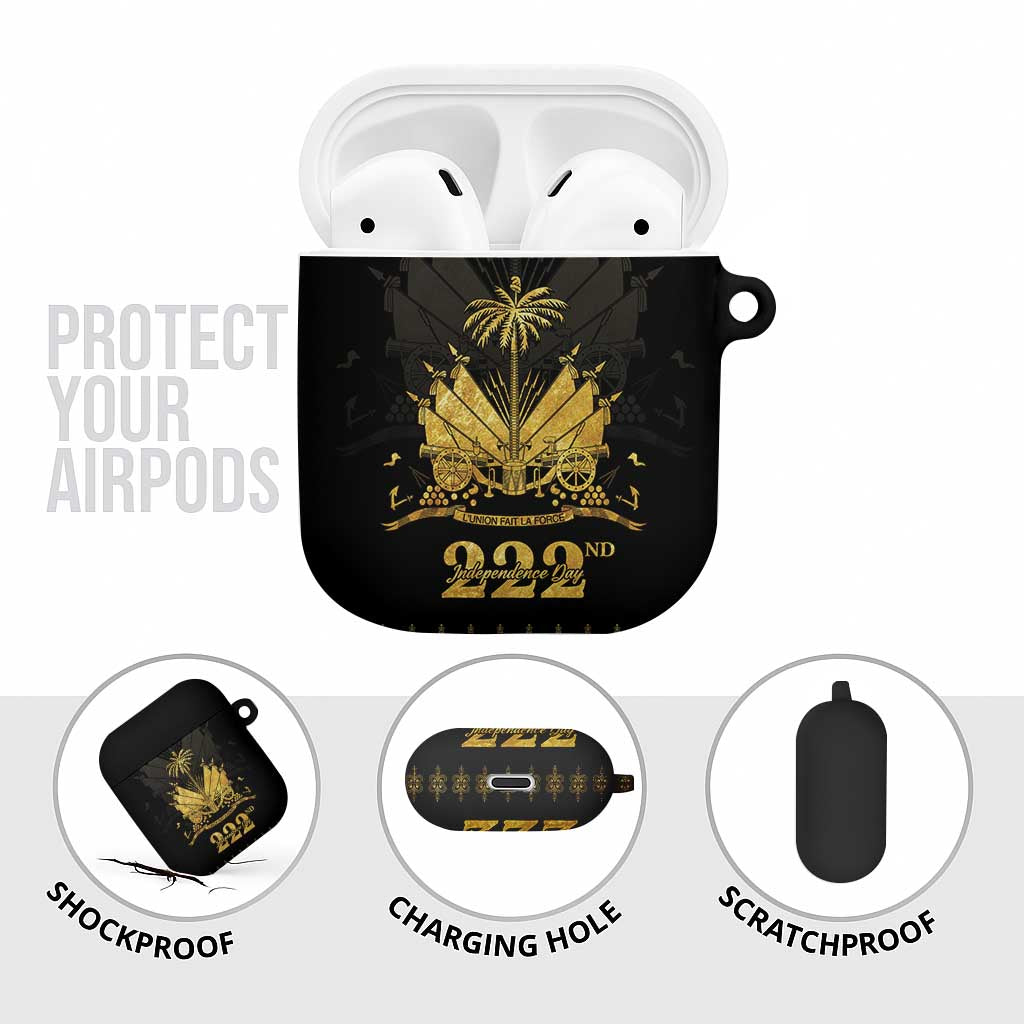 Ayiti 222nd Independence Day Anniversary AirPods Case Haiti Gold VeVe Pattern - African Pride