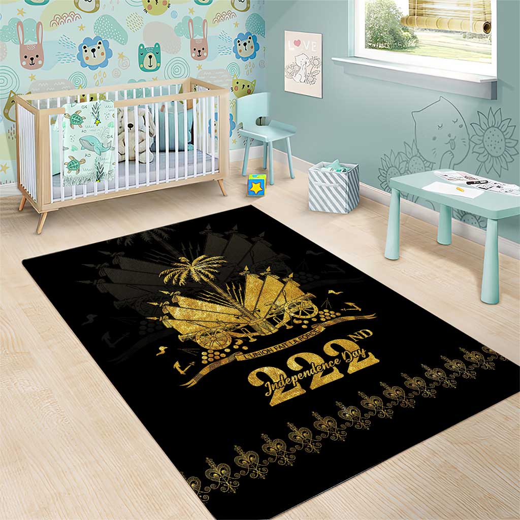 Ayiti 222nd Independence Day Anniversary Area Rug Haiti Gold VeVe Pattern - African Pride