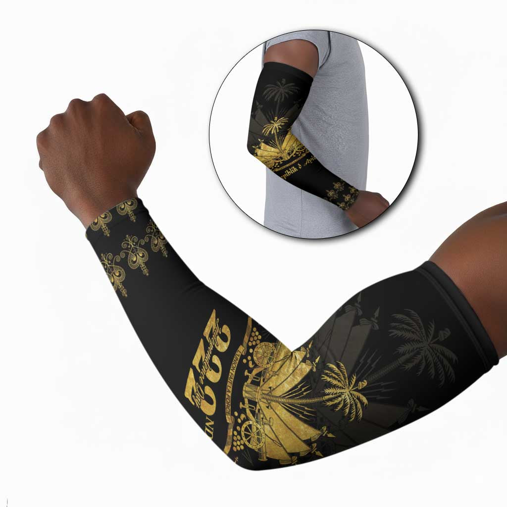 Ayiti 222nd Independence Day Anniversary Arm Sleeves Haiti Gold VeVe Pattern - African Pride