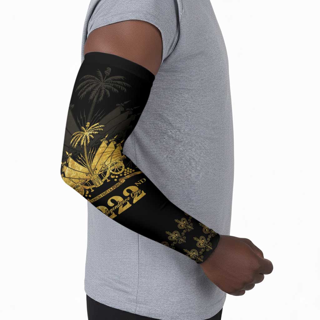 Ayiti 222nd Independence Day Anniversary Arm Sleeves Haiti Gold VeVe Pattern - African Pride