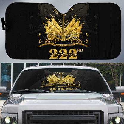Ayiti 222nd Independence Day Anniversary Auto Sun Shade Haiti Gold VeVe Pattern - African Pride