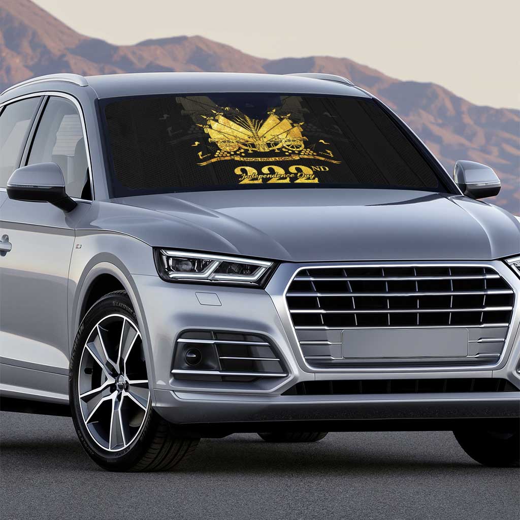 Ayiti 222nd Independence Day Anniversary Auto Sun Shade Haiti Gold VeVe Pattern - African Pride