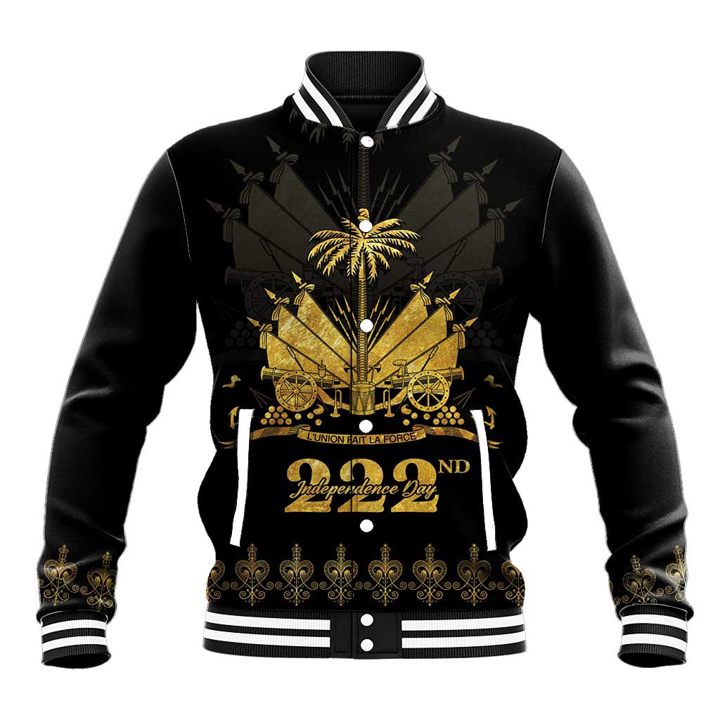 Ayiti 222nd Independence Day Anniversary Baseball Jacket Haiti Gold VeVe Pattern - African Pride